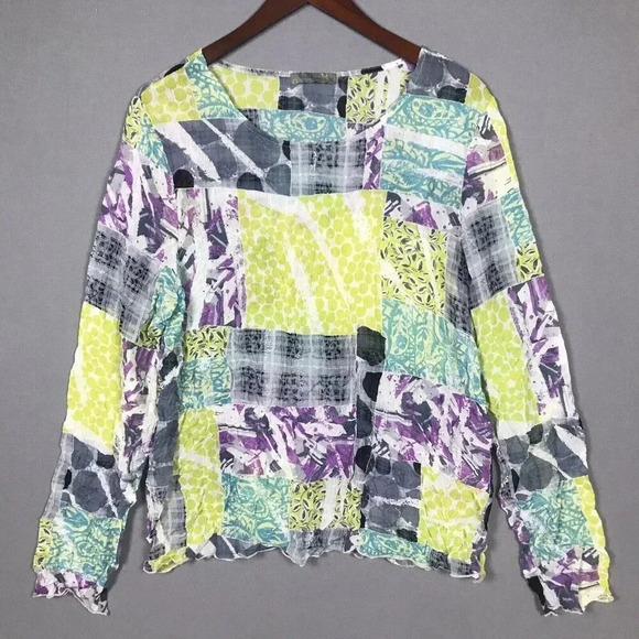 Chalet Et Ceci Womens Size Medium Long Sleeve Top Crinkled Lagenlook Art to Wear - Picture 15 of 16